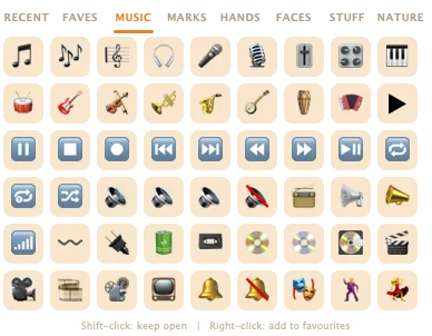 The Mix Notes emoji picker showing the Music tab